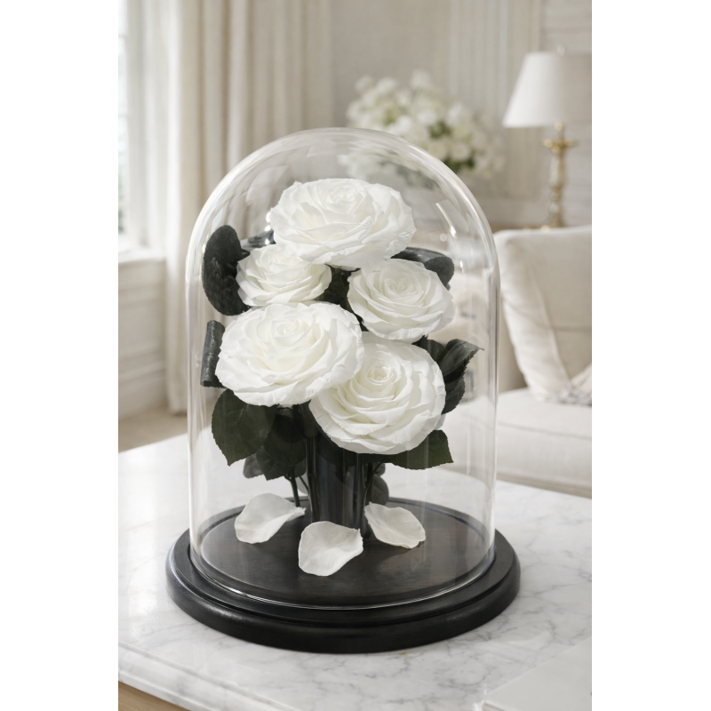 Bouquet of five white roses in a flask Lerosh - Lux 30 cm