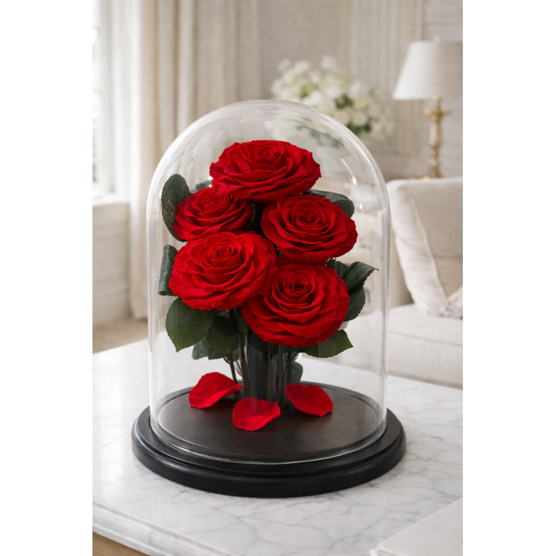 Bouquet of five red roses in a flask Lerosh - Lux 30 cm