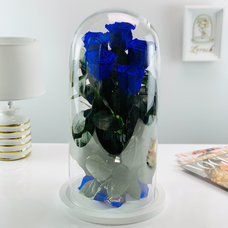 Bouquet of five blue roses in a flask Lerosh - Elite Classic 40 cm