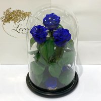 Букет три сині троянди в колбі Lerosh - Grand 33 см