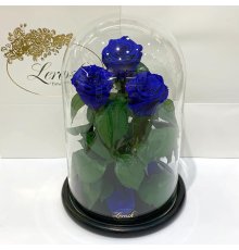 Букет три сині троянди в колбі Lerosh - Grand 33 см