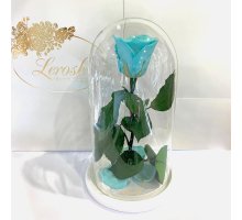 Бірюзова троянда в колбі Lerosh - Classic 27 см