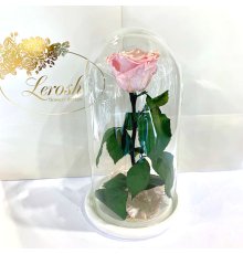 Рожева Перлова троянда в колбі Lerosh - Classic 27 см