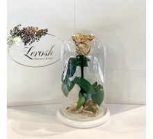 Золота троянда в колбі Lerosh - Classic 27 см білій підставці