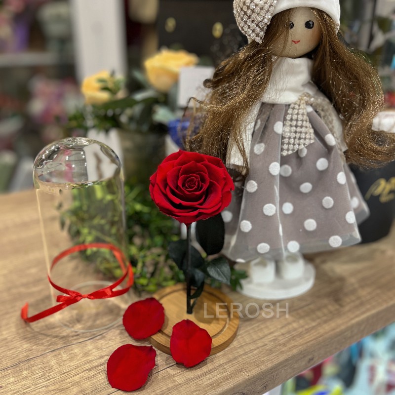 Natural Miniature Stabilized Rose in a Flask Lerosh - Mini 20 cm