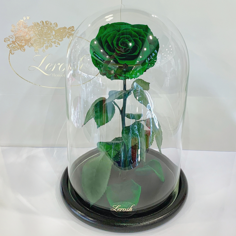 Зелена троянда в колбі Lerosh - Lux 33 см
