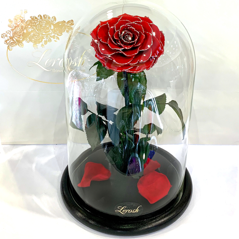 Красная	Блестящая роза в колбе Lerosh - Lux 33 см
