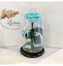 Бірюзова троянда в колбі Lerosh - Premium 27 см