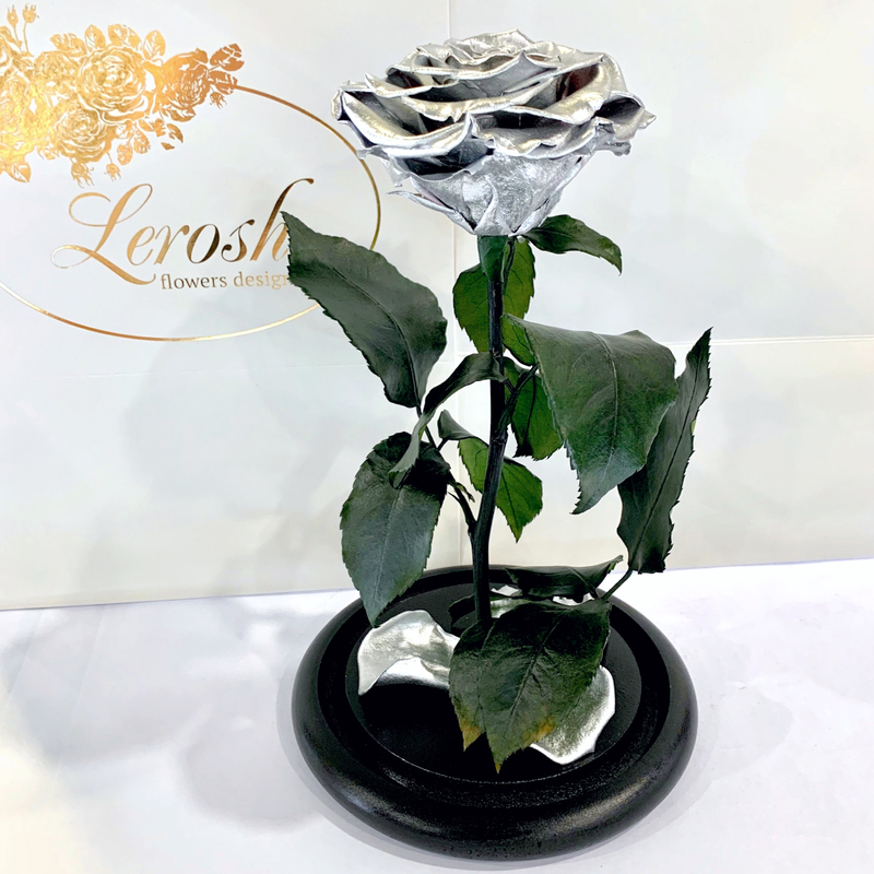 Silver Eternal Rose in Flask Lerosh - Premium 27 cm