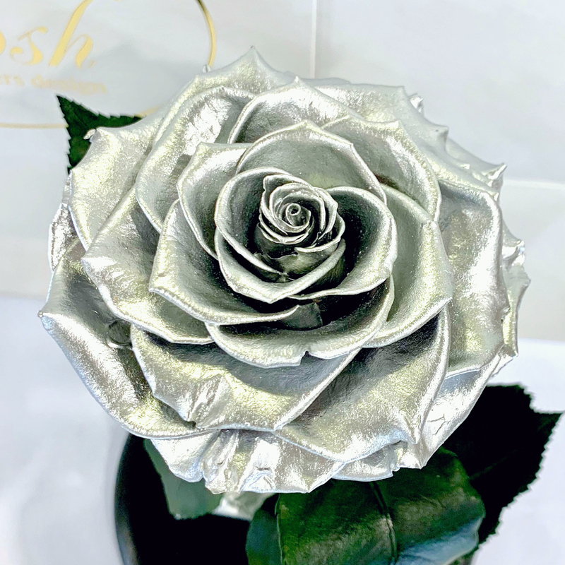 Silver Eternal Rose in Flask Lerosh - Premium 27 cm