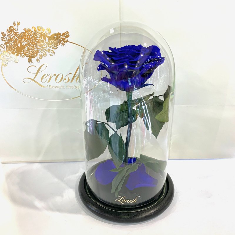 Dark Blue Eternal Rose in Flask Lerosh - Premium 27 cm