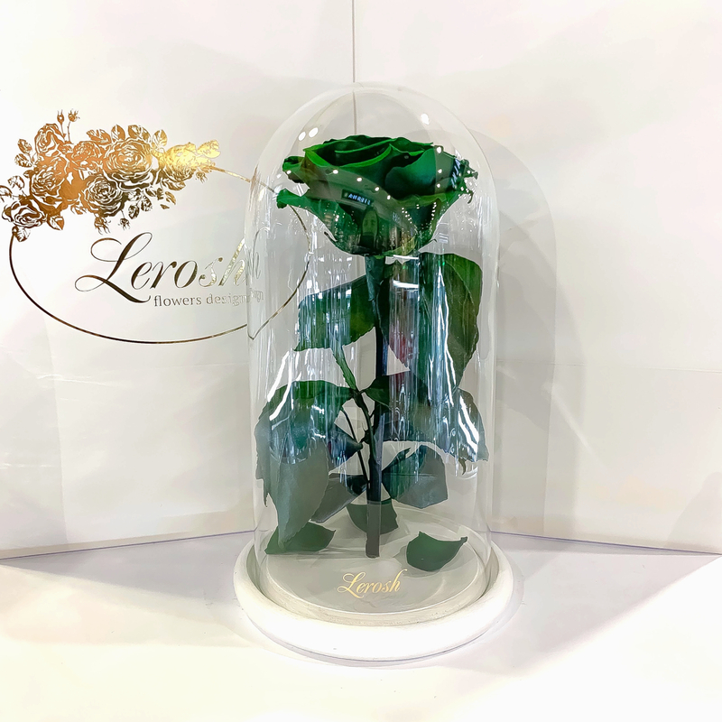 Зелена троянда в колбі Lerosh - Premium 27 см