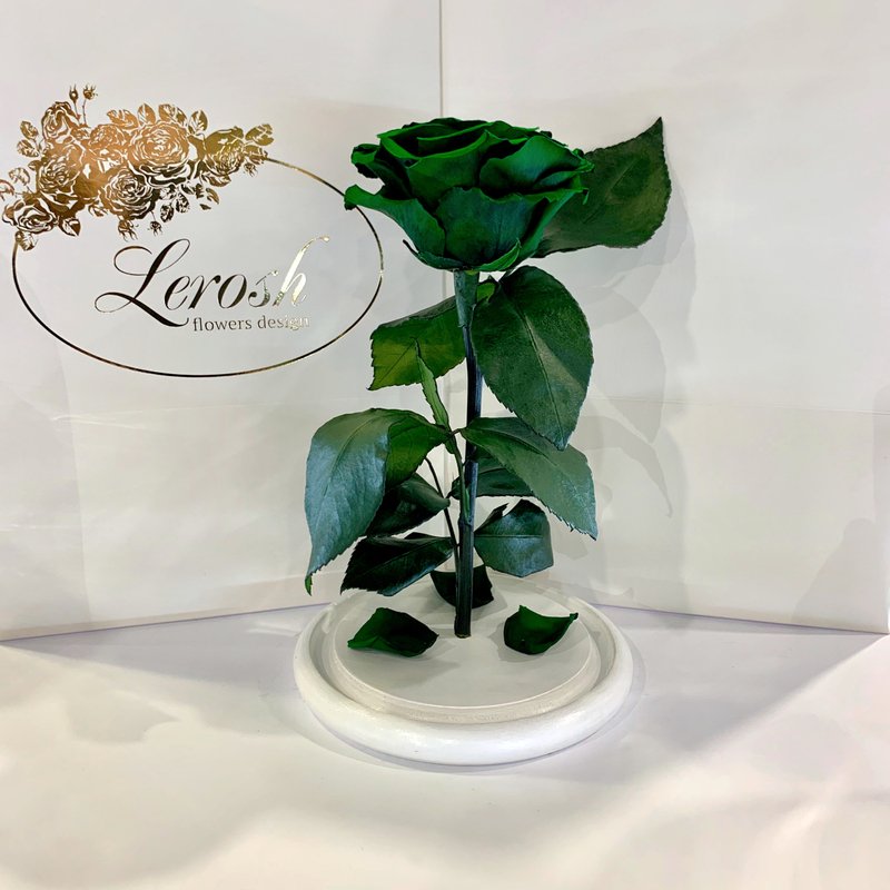 Green Eternal Rose in Flask Lerosh - Premium 27 cm