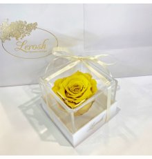 Жовтий стабілізований бутон троянди в подарунковій коробці Lerosh - Classic