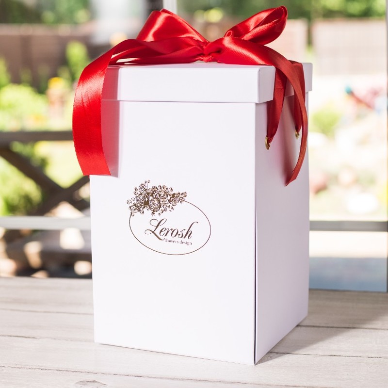 Подарункова ВАУ коробка біла для троянди в колбі Lerosh 43 см